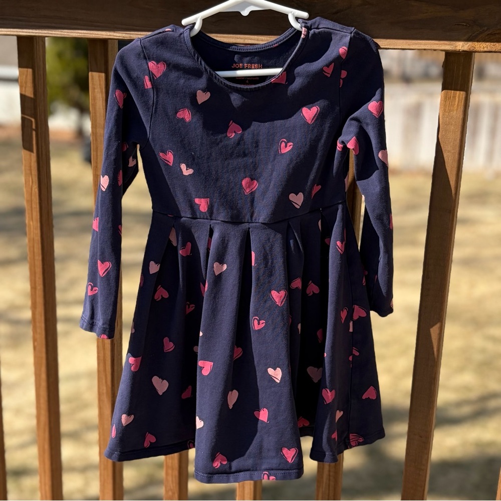 Joe Fresh Navy Dress with Pink Heart Print